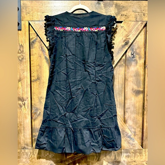 NWOT Black Multi-Color Embroidered Pom Sleeve Dress Sz M - Picture 8 of 16